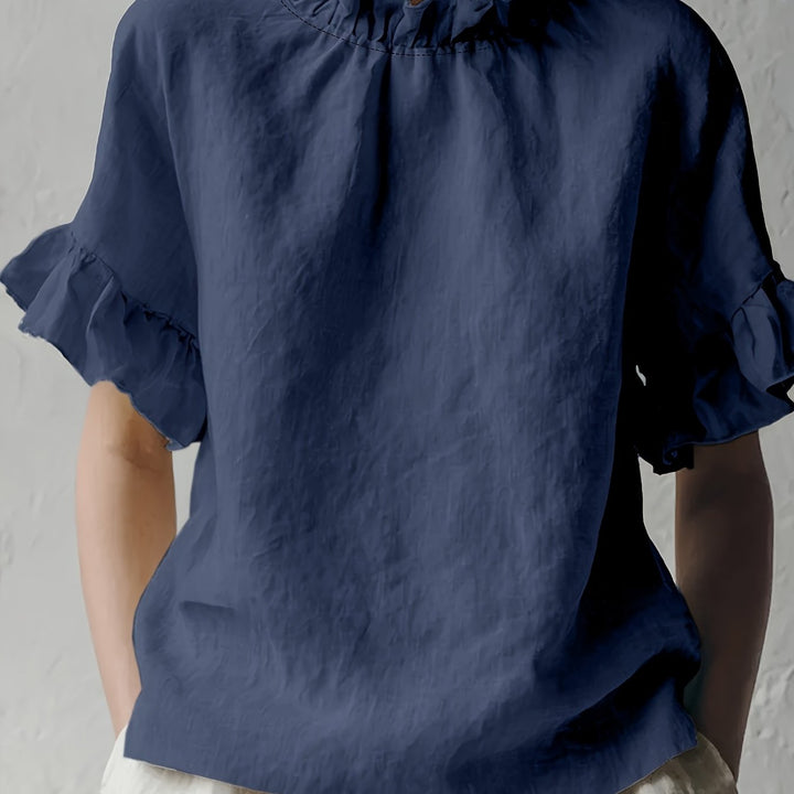 Yuna | Blouse casual couleur unie à col élégant pour femme
