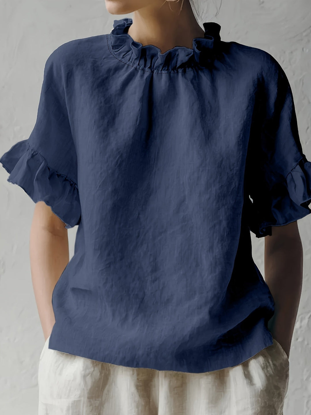 Yuna | Blouse casual couleur unie à col élégant pour femme