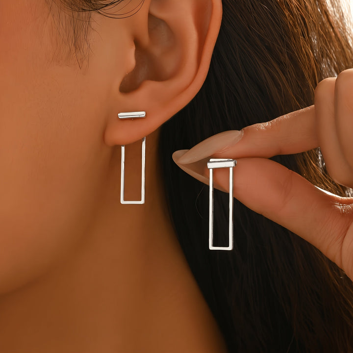 Quinleyra | Boucles d'Oreilles Géométriques Longues avec Fini Métallique Élégant