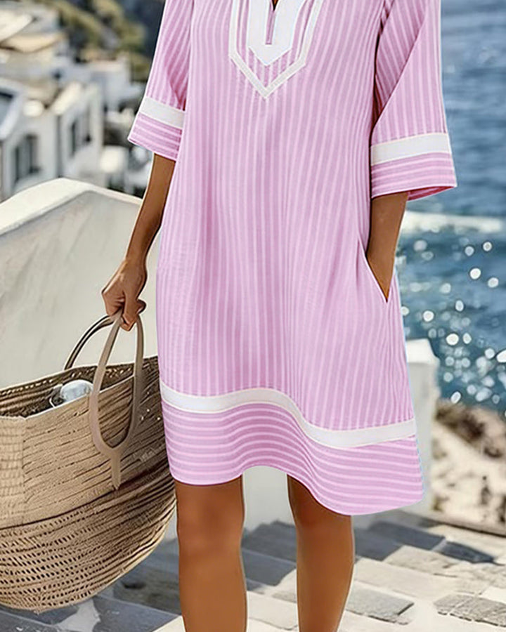Fifer | Robe courte à rayures et col en V pour femme