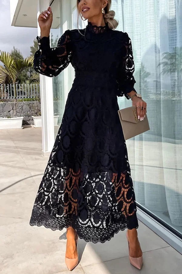 Bloom | Robe Midi de Soirée avec Manches en Dentelle