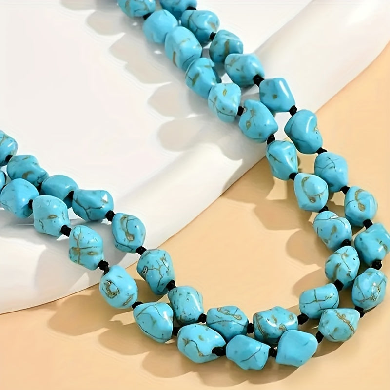 Saria | Collier Bohémien à Double Couche avec Turquoise et Pierres Naturelles