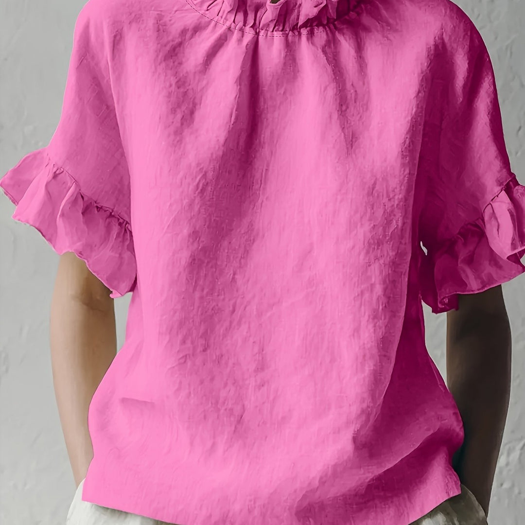 Yuna | Blouse casual couleur unie à col élégant pour femme