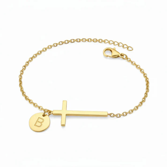 Elodryn | Bracelet Initial Sacré – Croix Personnalisée