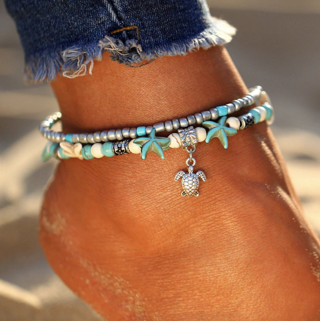 Islyn | Bracelet de Cheville Étoile de Mer et Tortue de Plage