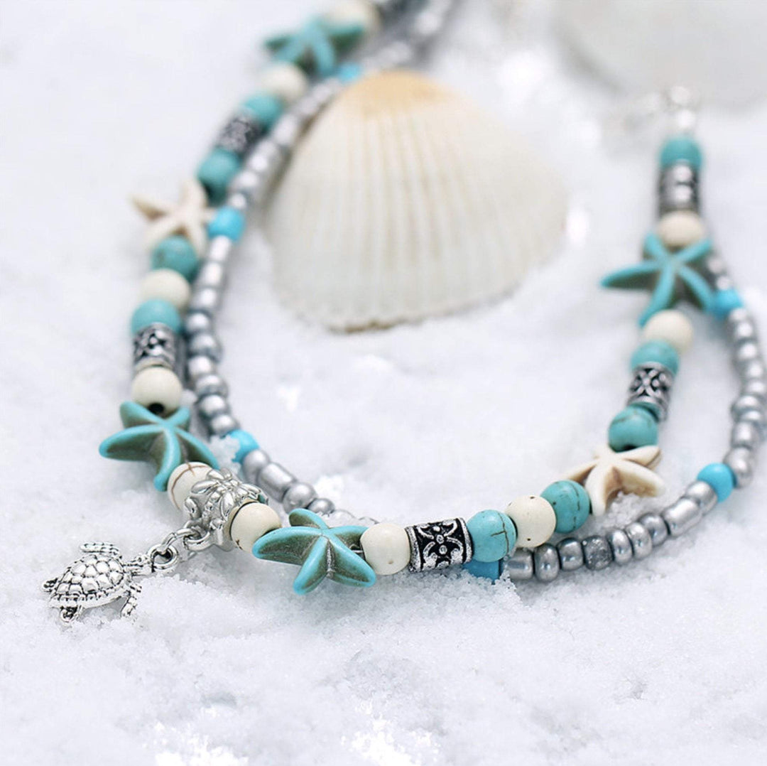 Islyn | Bracelet de Cheville Étoile de Mer et Tortue de Plage