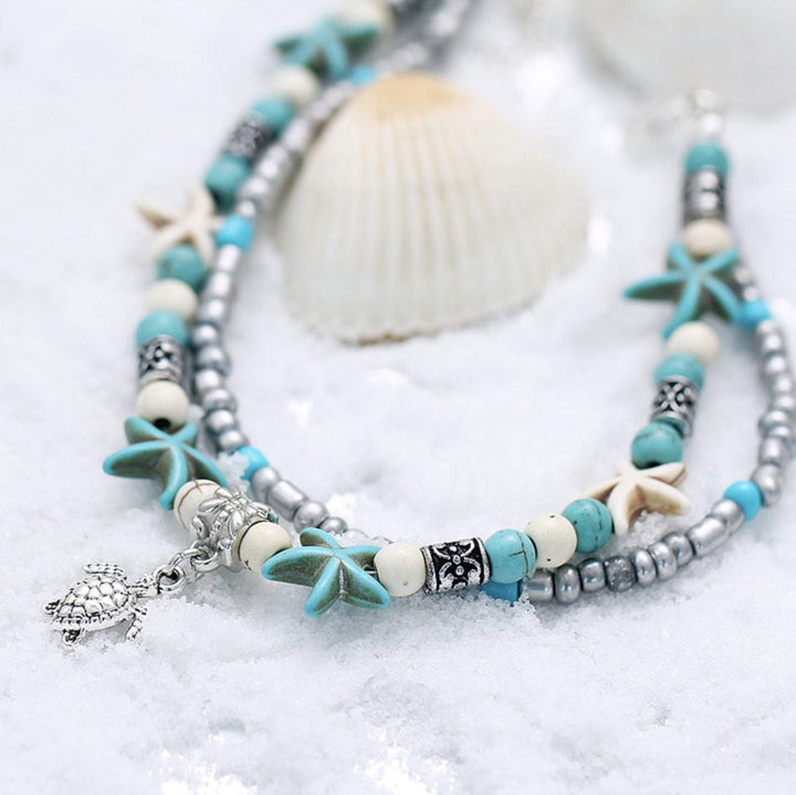 Islyn | Bracelet de Cheville Étoile de Mer et Tortue de Plage