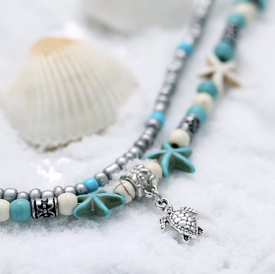 Islyn | Bracelet de Cheville Étoile de Mer et Tortue de Plage