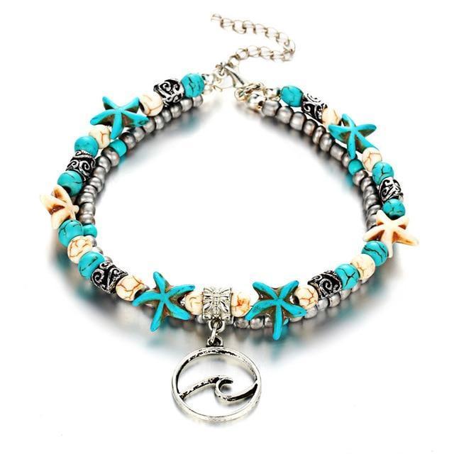 Islyn | Bracelet de Cheville Étoile de Mer et Tortue de Plage