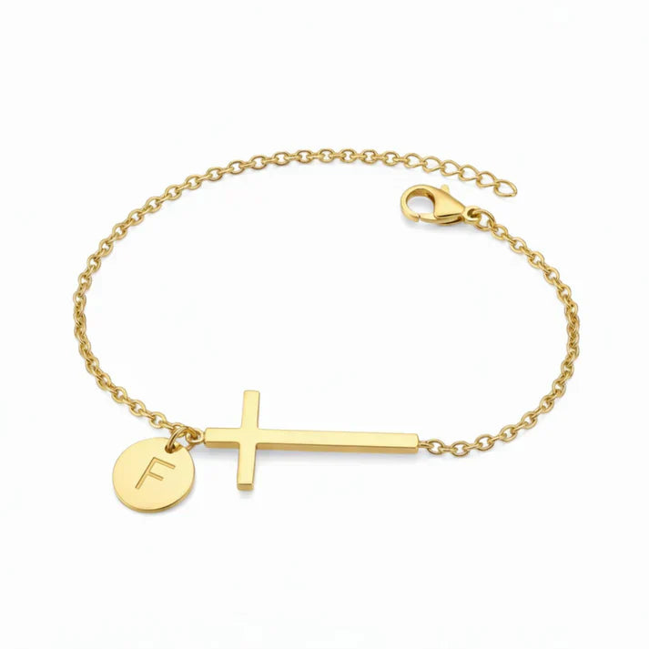Elodryn | Bracelet Initial Sacré – Croix Personnalisée