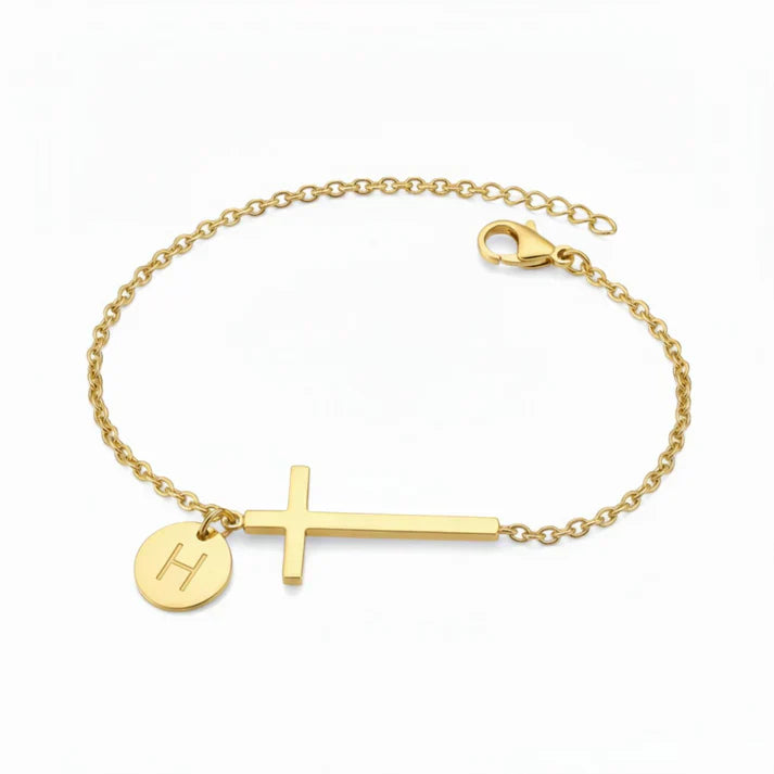 Elodryn | Bracelet Initial Sacré – Croix Personnalisée