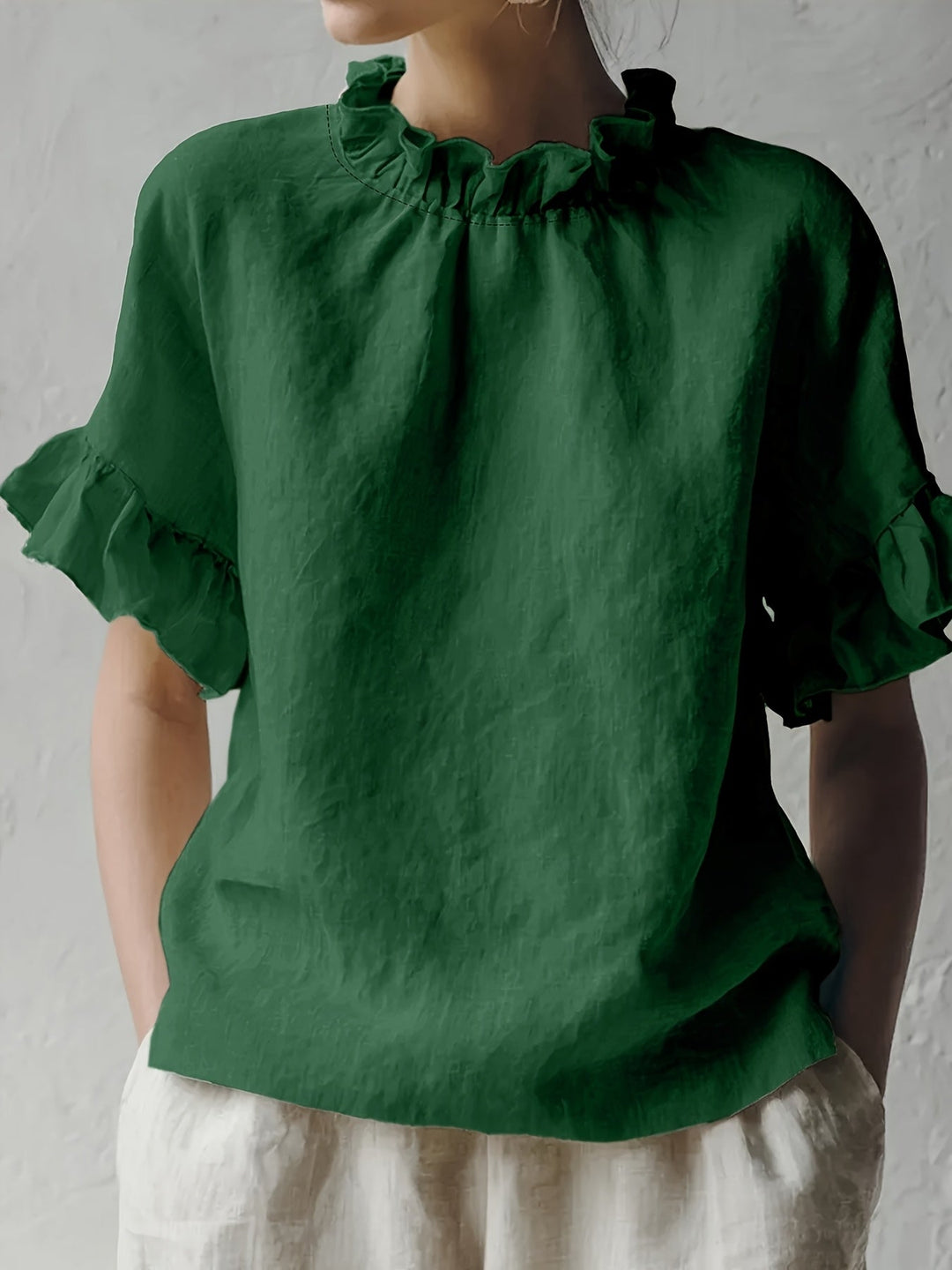 Yuna | Blouse casual couleur unie à col élégant pour femme