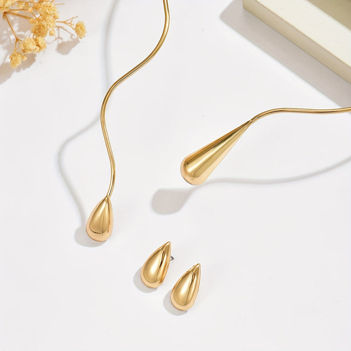 Taliah | Ensemble Élégant de Collier et Boucles d'Oreilles avec Design de Goutte Asymétrique