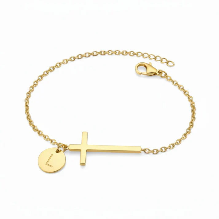 Elodryn | Bracelet Initial Sacré – Croix Personnalisée