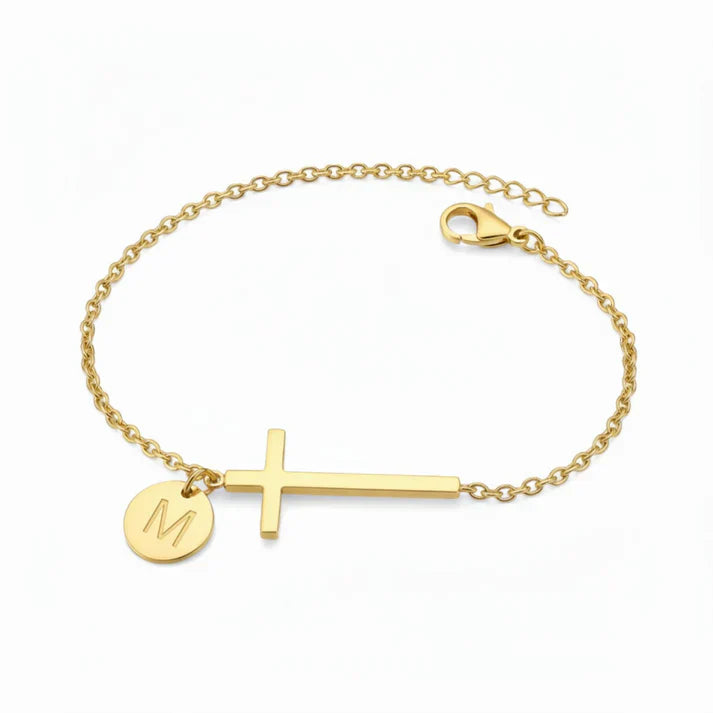 Elodryn | Bracelet Initial Sacré – Croix Personnalisée