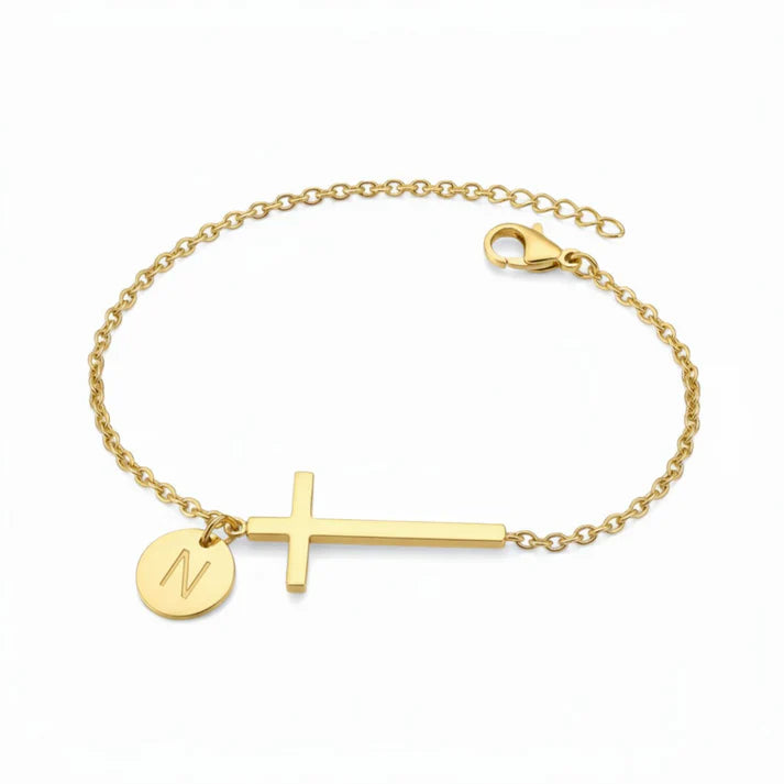 Elodryn | Bracelet Initial Sacré – Croix Personnalisée
