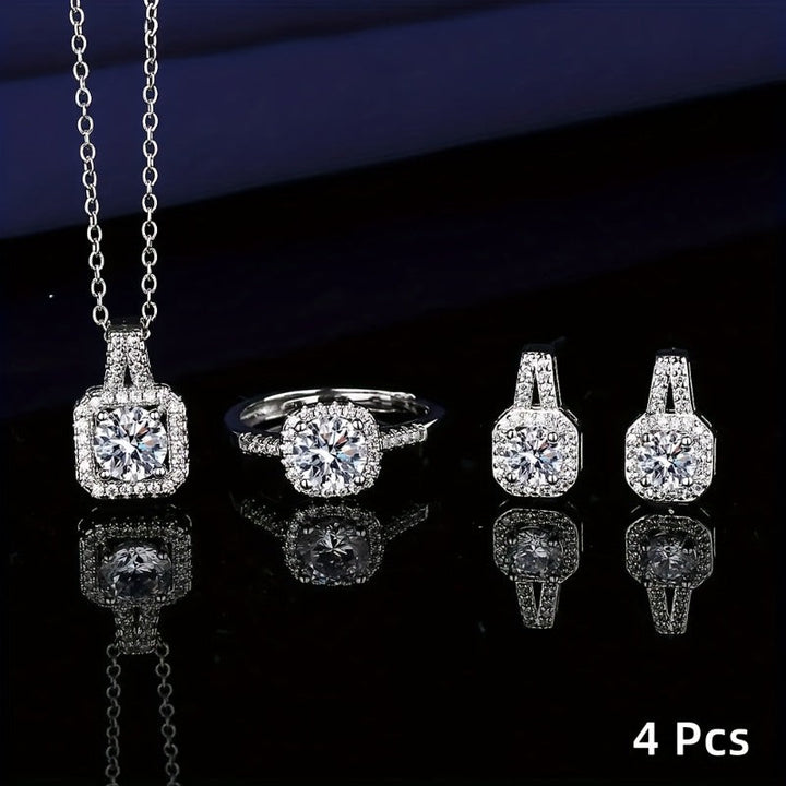 Elkie | Ensemble Élégant de Bijoux Brillants avec Collier, Bague et Boucles d'Oreilles