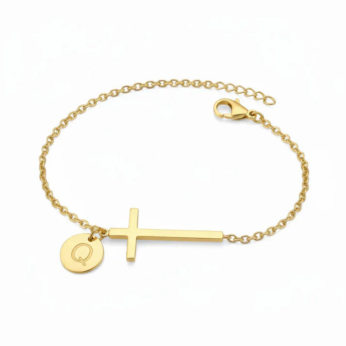 Elodryn | Bracelet Initial Sacré – Croix Personnalisée