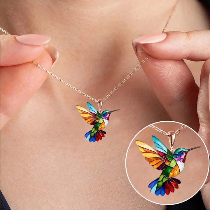 Vaila | Collier Colibri Arc-en-ciel + Boucles d'oreilles assorties offertes