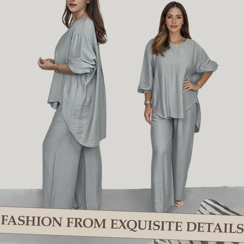 Nova | Ensemble de Blouse à Manches Longues et Pantalon à Jambes Larges pour Femmes