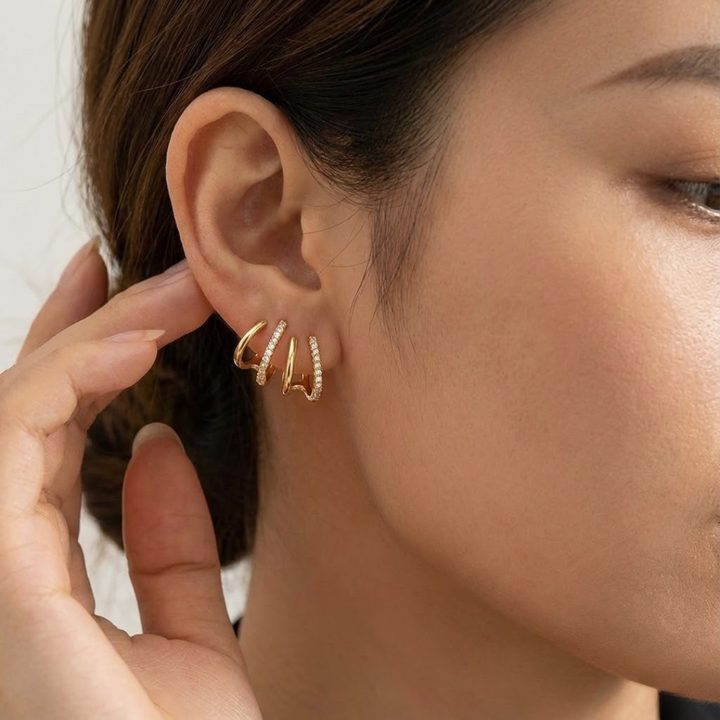 Brielle | Duo 2x1 de Boucles d'Oreilles Type Griffe pour Femme
