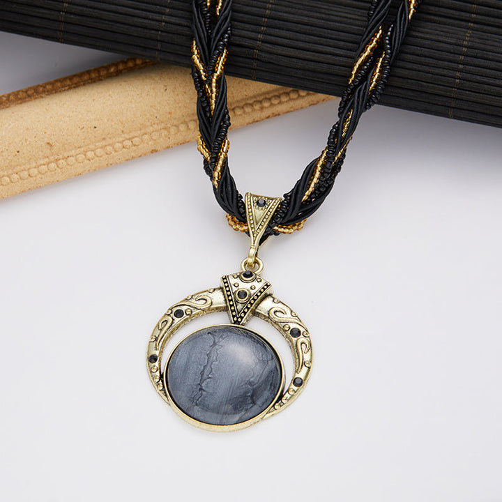 Jora | Collier Bohémien avec Pendentif en Pierre Verte Marbrée