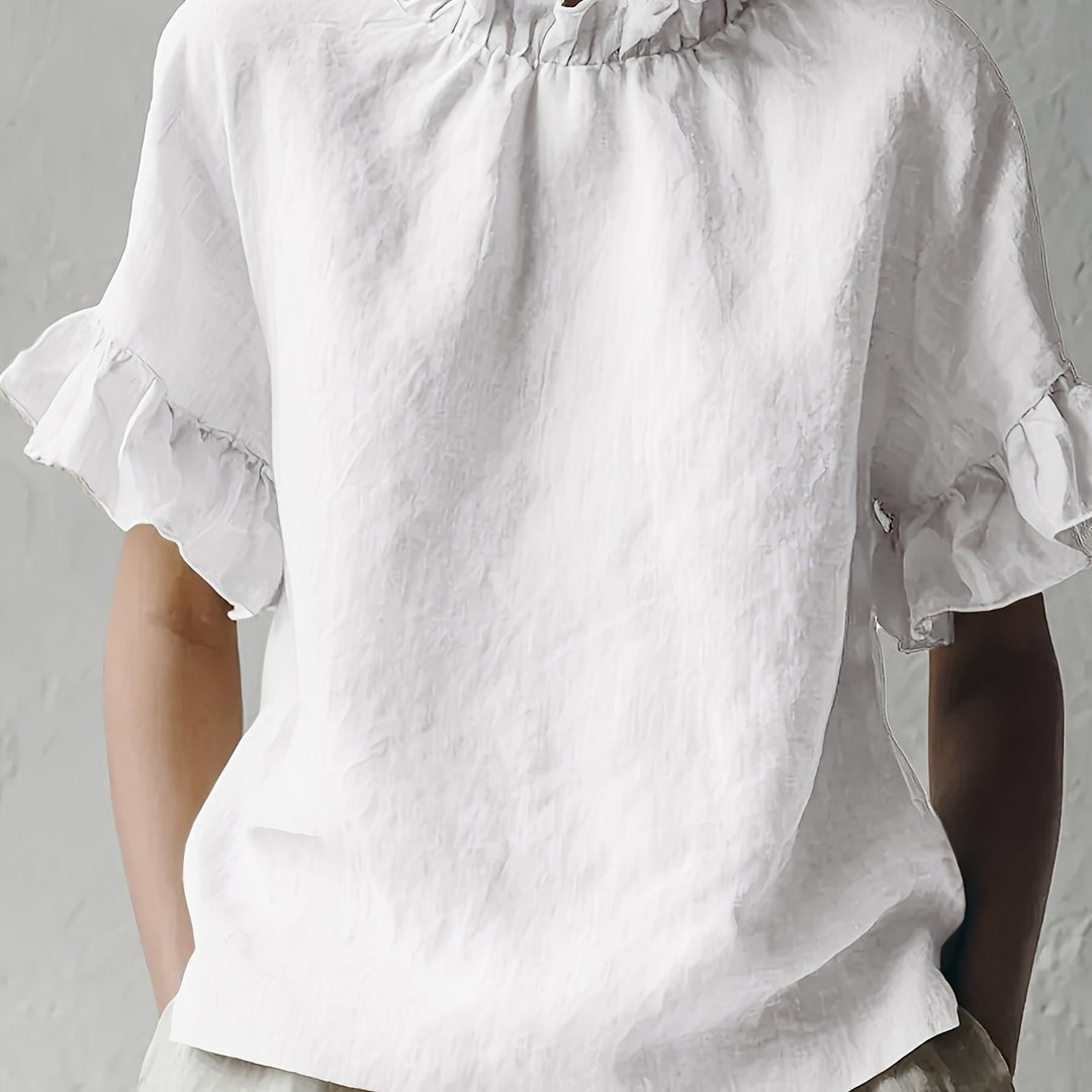 Yuna | Blouse casual couleur unie à col élégant pour femme