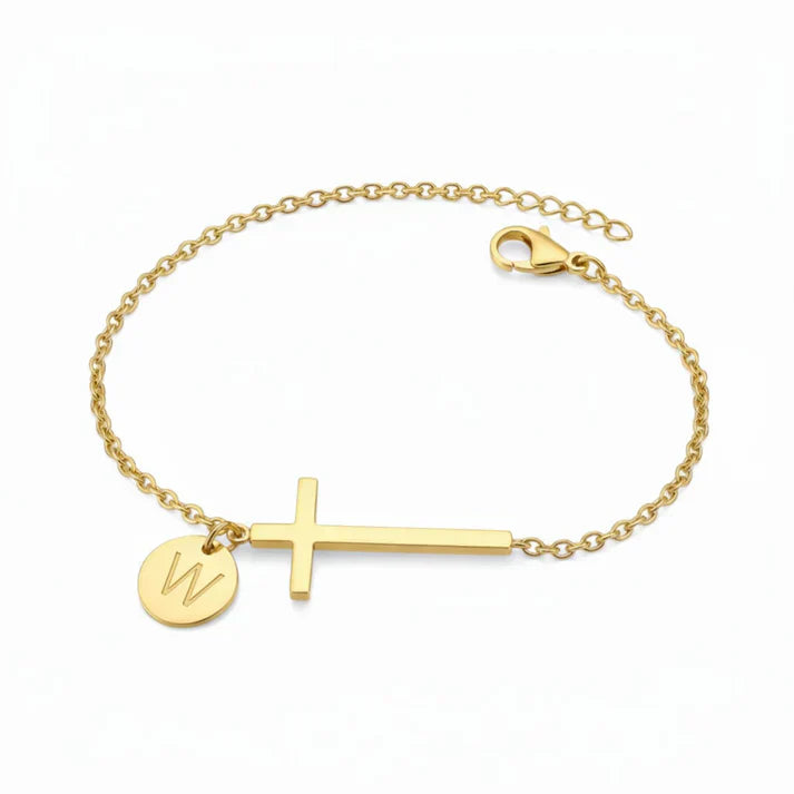 Elodryn | Bracelet Initial Sacré – Croix Personnalisée