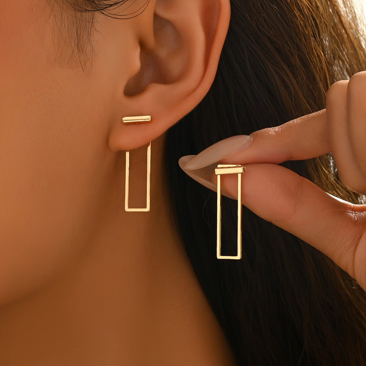 Quinleyra | Boucles d'Oreilles Géométriques Longues avec Fini Métallique Élégant