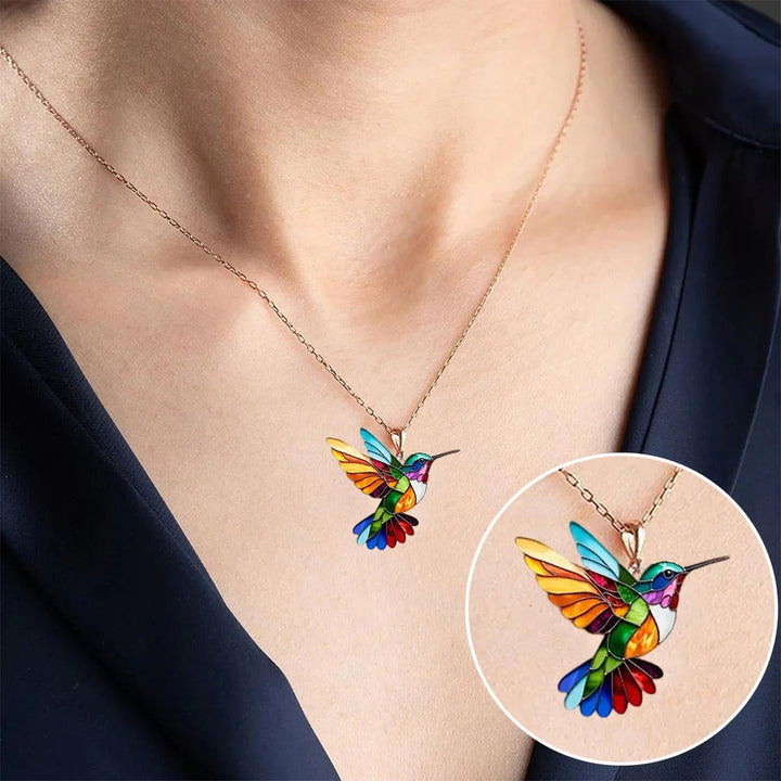 Vaila | Collier Colibri Arc-en-ciel + Boucles d'oreilles assorties offertes