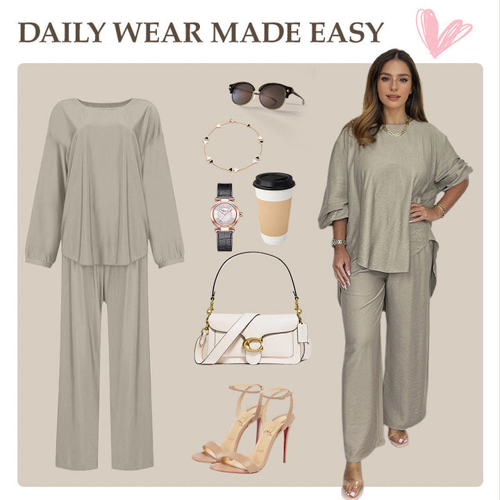 Nova | Ensemble de Blouse à Manches Longues et Pantalon à Jambes Larges pour Femmes