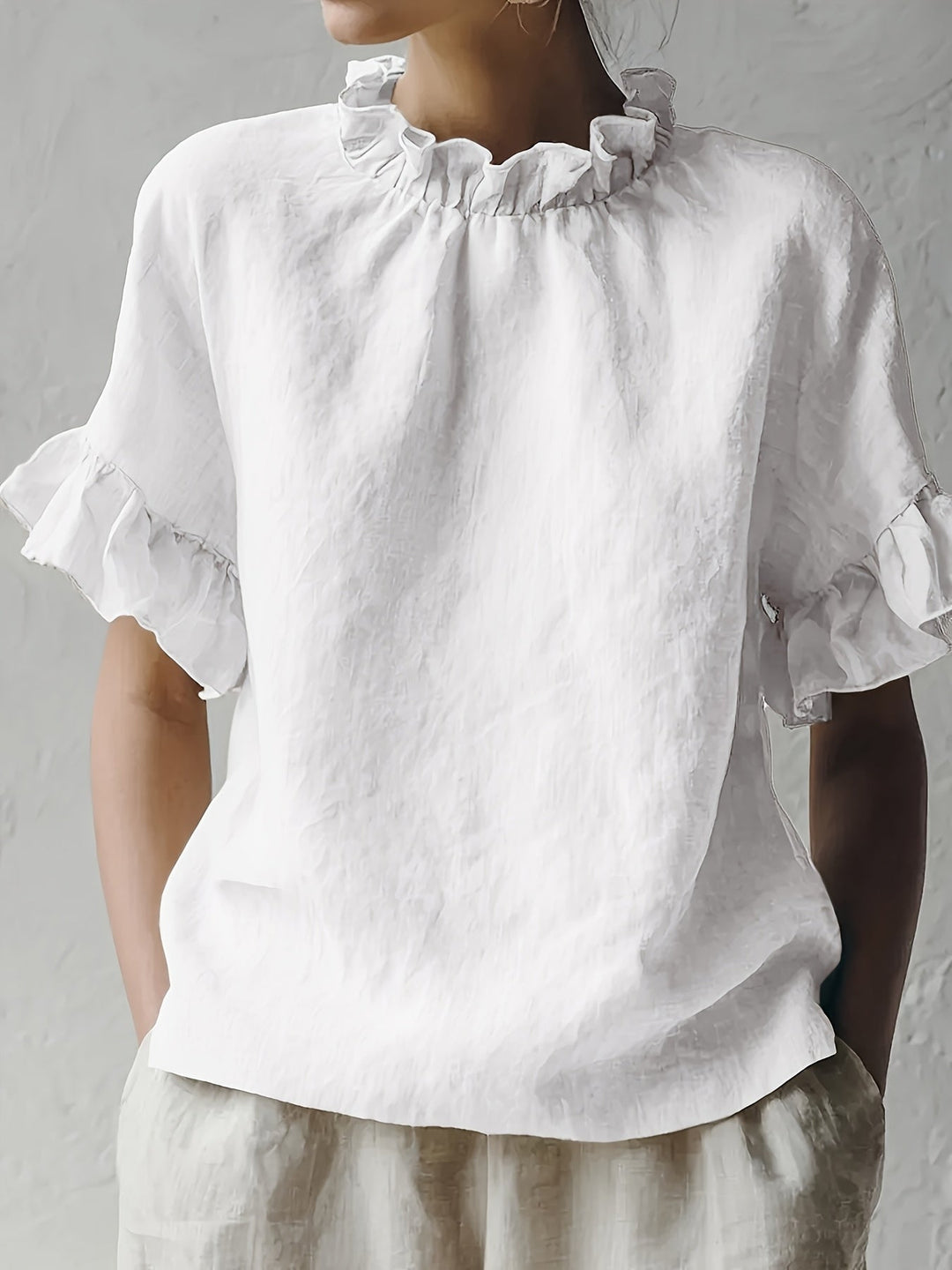 Yuna | Blouse casual couleur unie à col élégant pour femme