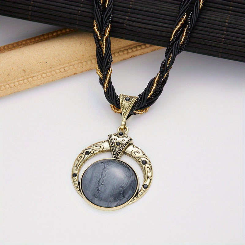 Jora | Collier Bohémien avec Pendentif en Pierre Verte Marbrée