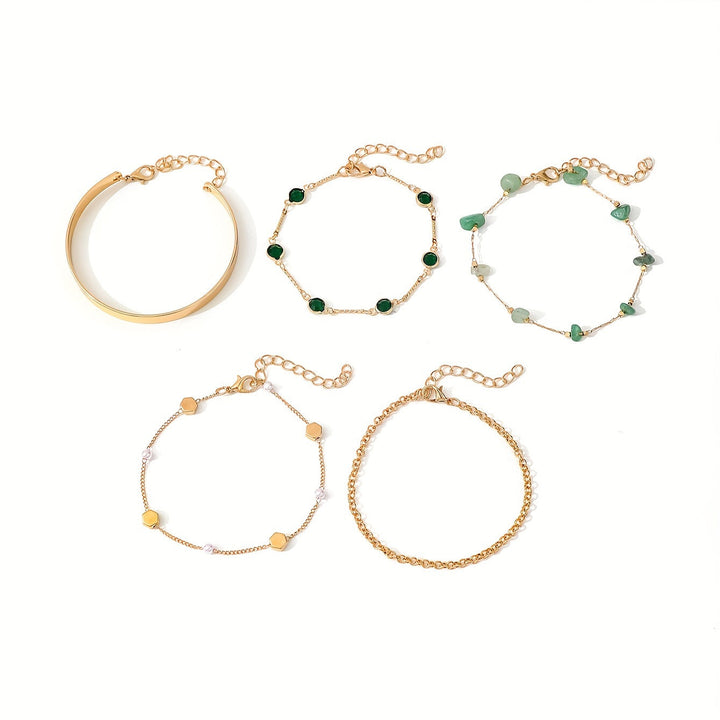 Aethique | Ensemble de 5 Bracelets Bohémiens avec Pierres Vertes et Détails Vintage