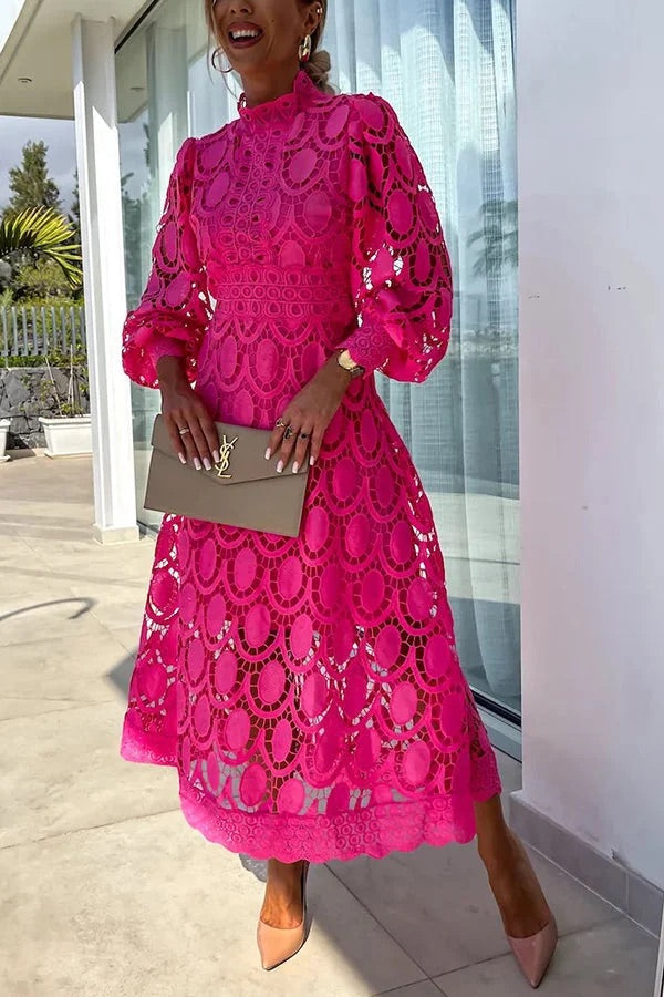 Bloom | Robe Midi de Soirée avec Manches en Dentelle