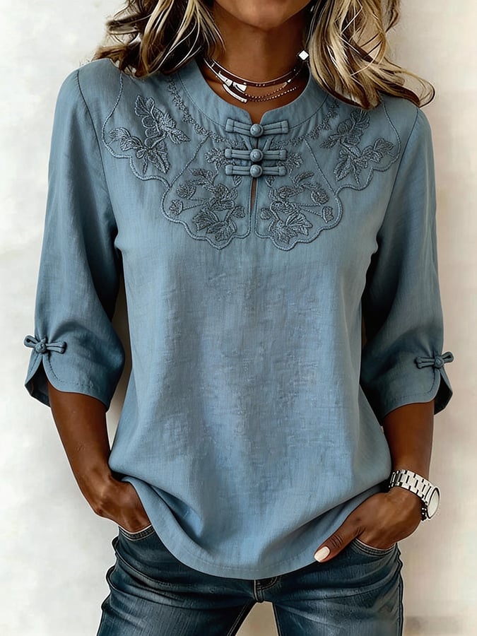 Della | Haut Floral en Coton et Lin pour Femmes