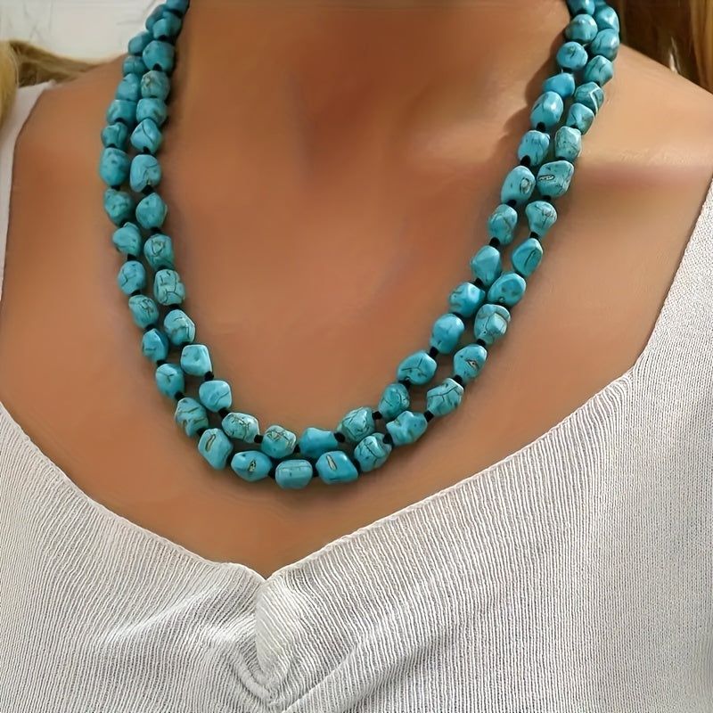 Saria | Collier Bohémien à Double Couche avec Turquoise et Pierres Naturelles