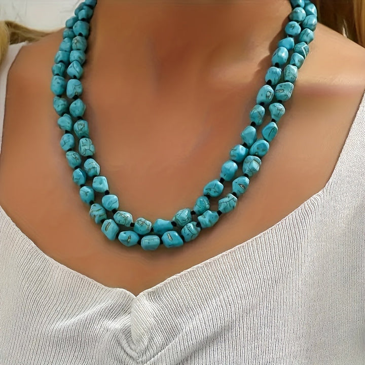 Saria | Collier Bohémien à Double Couche avec Turquoise et Pierres Naturelles