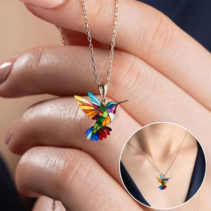 Vaila | Collier Colibri Arc-en-ciel + Boucles d'oreilles assorties offertes