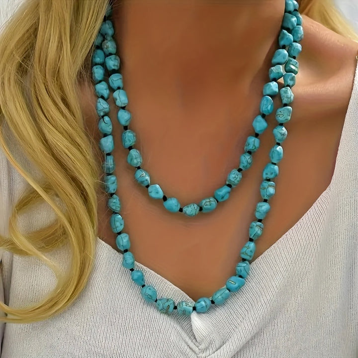 Saria | Collier Bohémien à Double Couche avec Turquoise et Pierres Naturelles