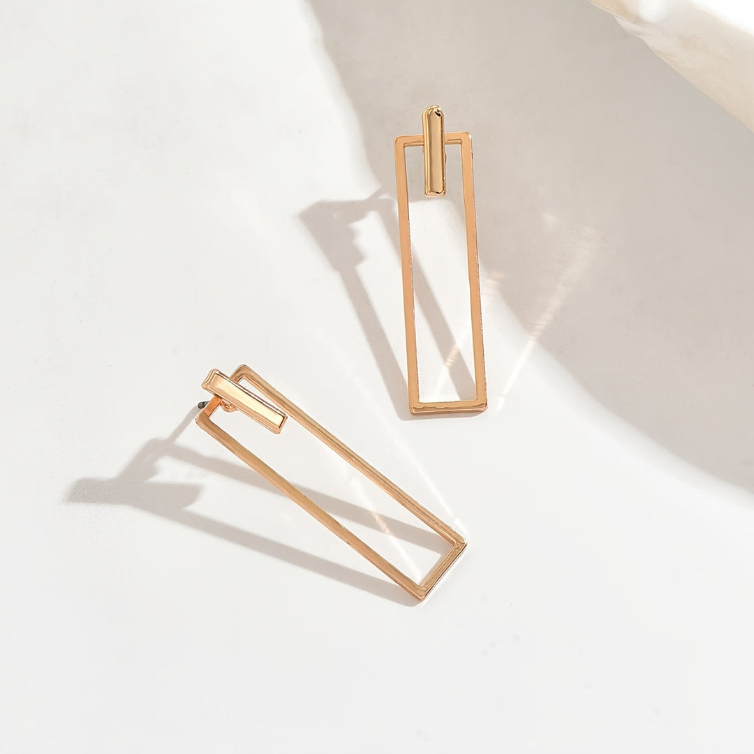Quinleyra | Boucles d'Oreilles Géométriques Longues avec Fini Métallique Élégant