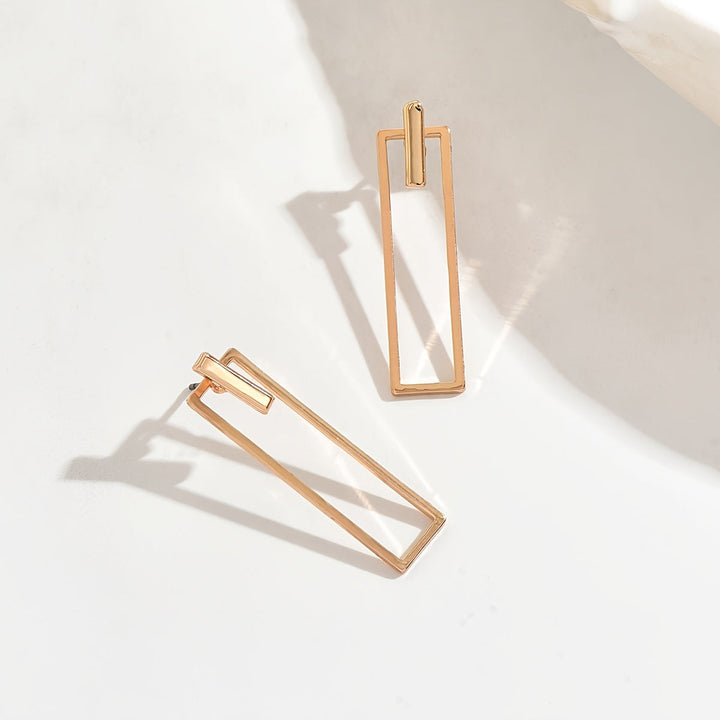 Quinleyra | Boucles d'Oreilles Géométriques Longues avec Fini Métallique Élégant