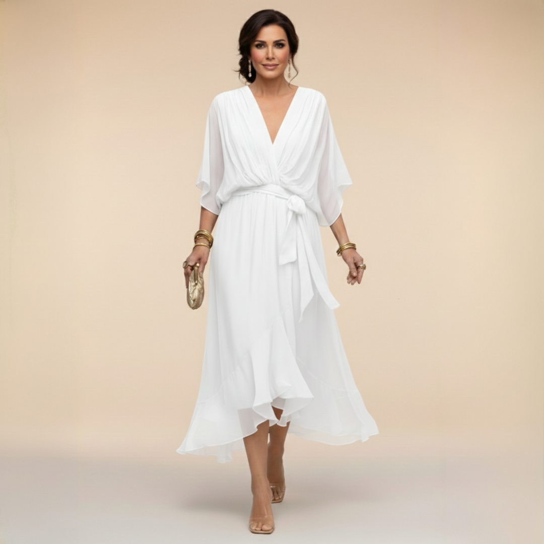 Celanovia | Robe longue en chiffon doux à col V pour soirées et fêtes