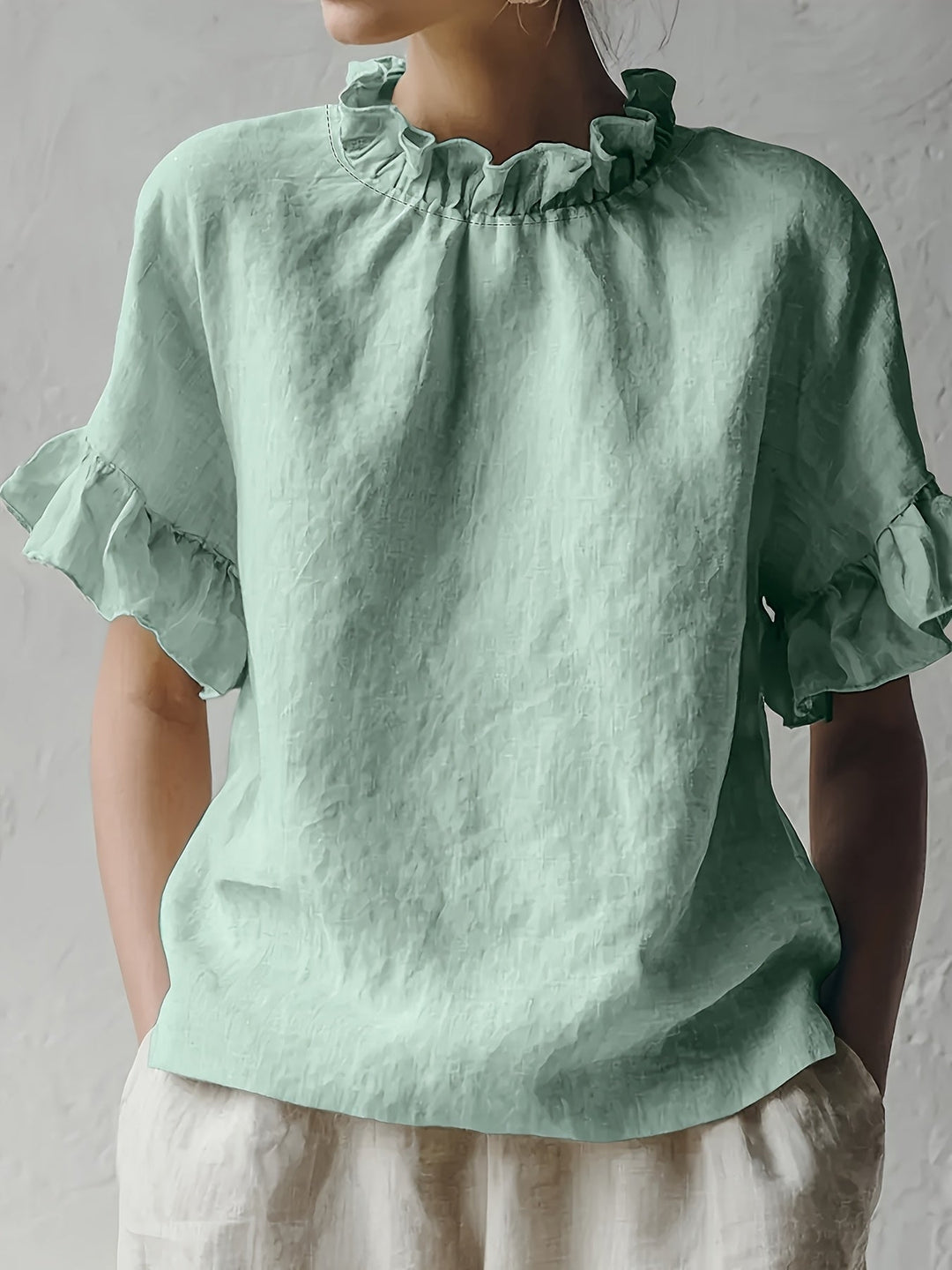 Yuna | Blouse casual couleur unie à col élégant pour femme