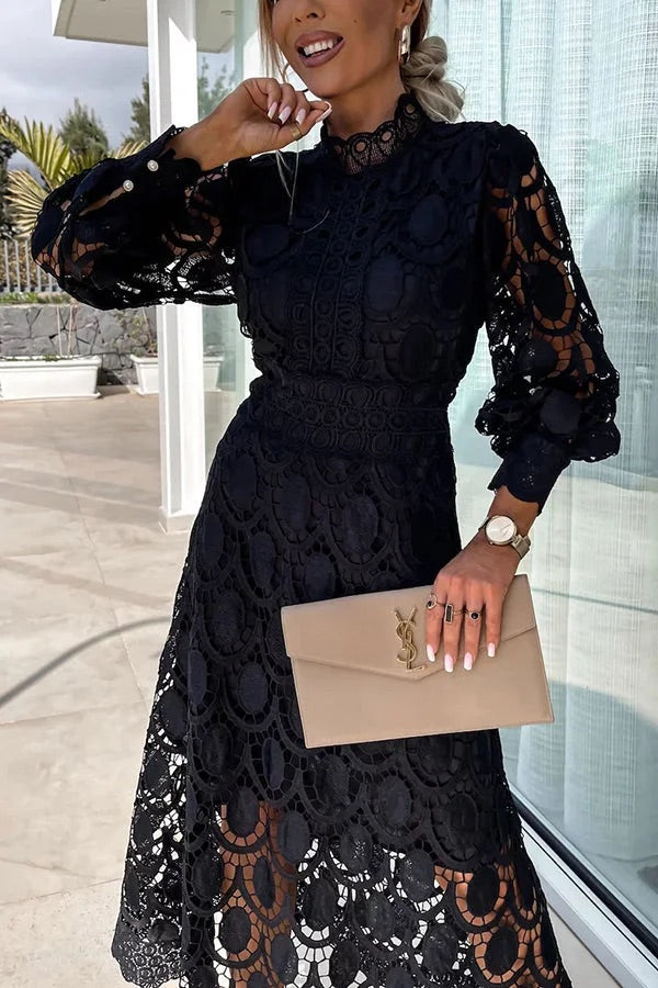 Bloom | Robe Midi de Soirée avec Manches en Dentelle