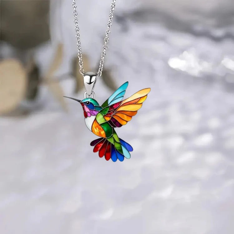 Vaila | Collier Colibri Arc-en-ciel + Boucles d'oreilles assorties offertes