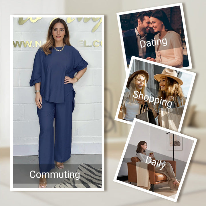 Nova | Ensemble de Blouse à Manches Longues et Pantalon à Jambes Larges pour Femmes