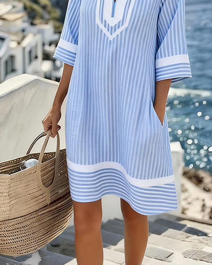 Fifer | Robe courte à rayures et col en V pour femme