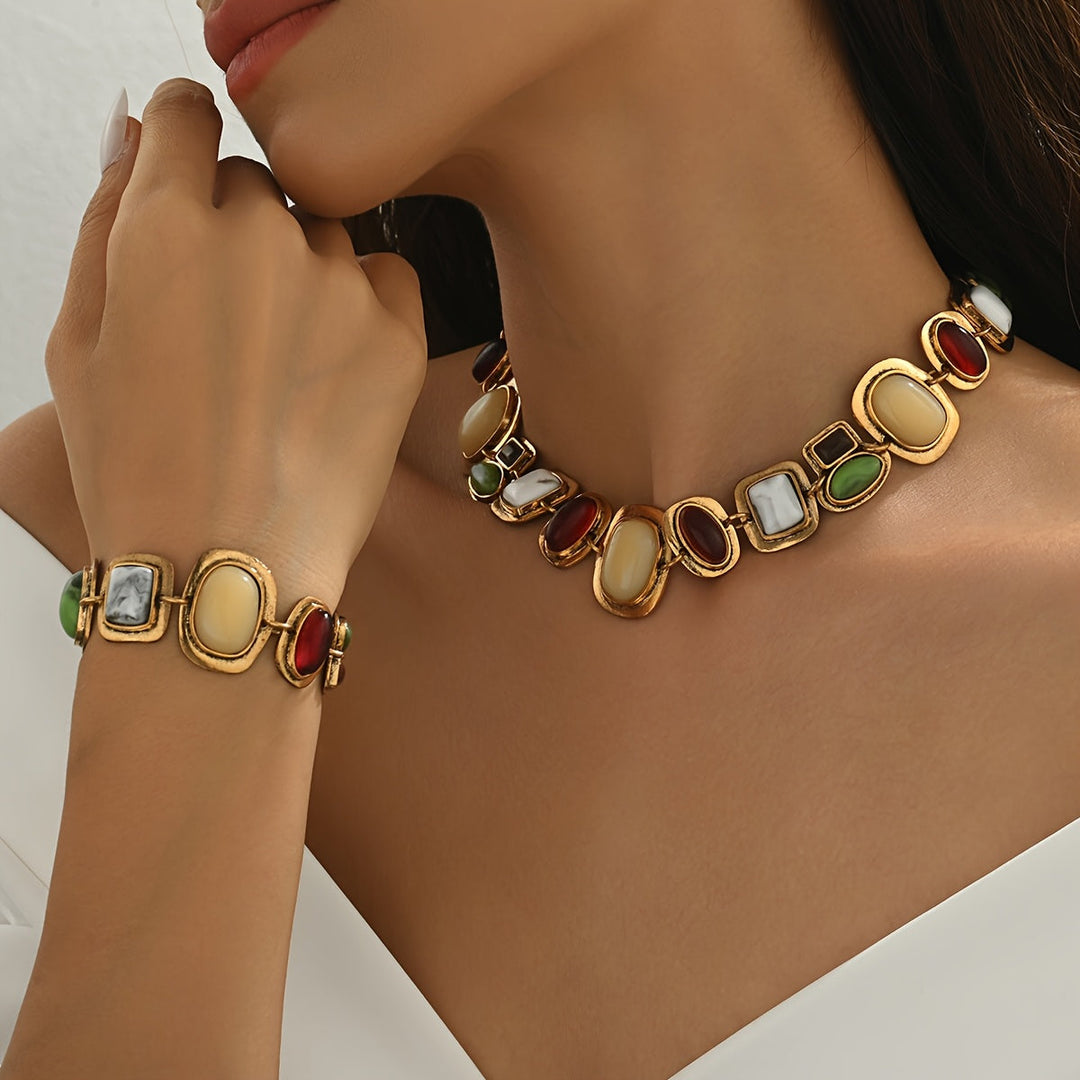 Graevis | Ensemble Bohémien de Collier et Bracelet avec Design Ethnique Multicolore