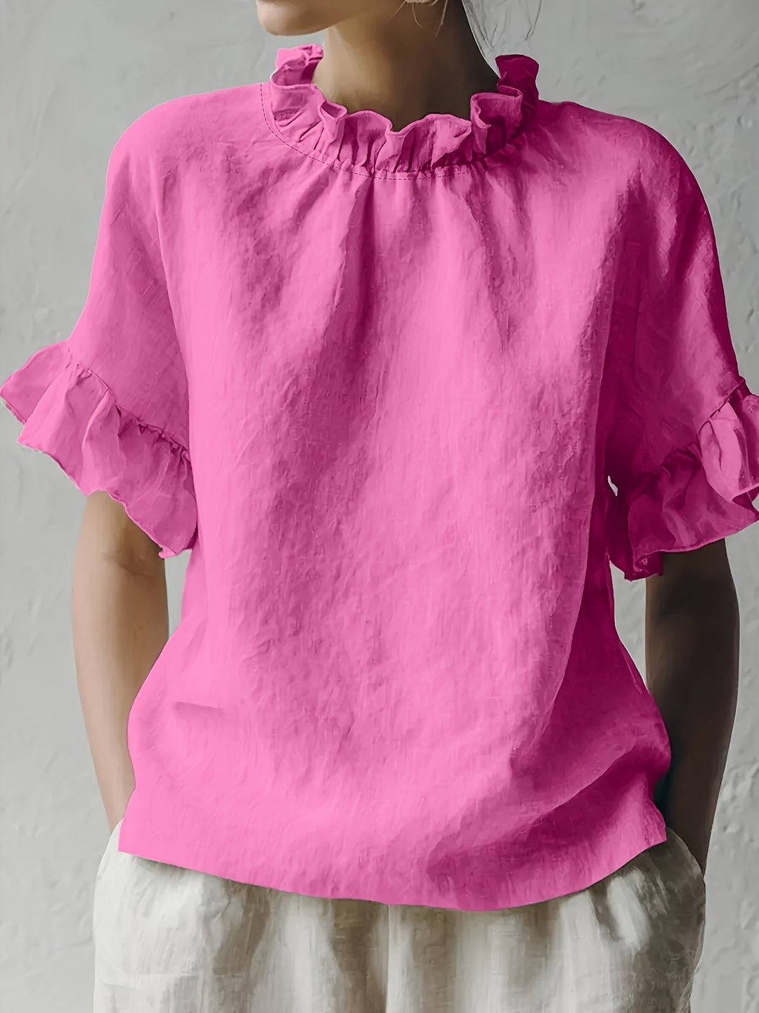Yuna | Blouse casual couleur unie à col élégant pour femme